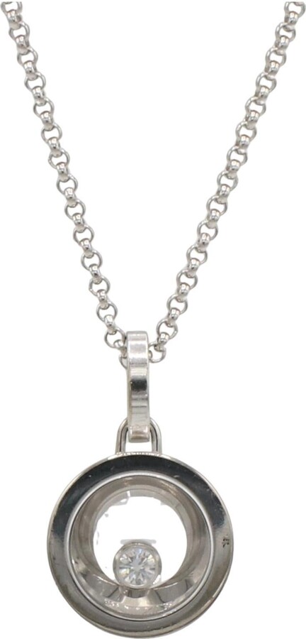 Chopard Happy Diamonds Icon 18 Karat White Gold Floating Circle Disc Necklace