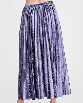 Express En Saison High Waisted Pleated Velvet Midi Skirt