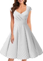 Thumbnail for your product : Bbonlinedress Women's 50s 60s A Line Rockabilly Dress Cap Sleeve Floral Vintage Swing Party Dress RoyalBlue Small White Dot 3XL