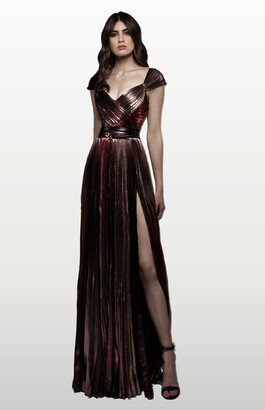 ZUHAIR MURAD Pleated Printed Lame Gown