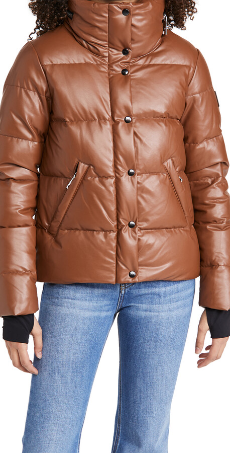 Sam. Women's Vallery Vegan Leather & Sherpa Down Jacket - Brandy - Size Small