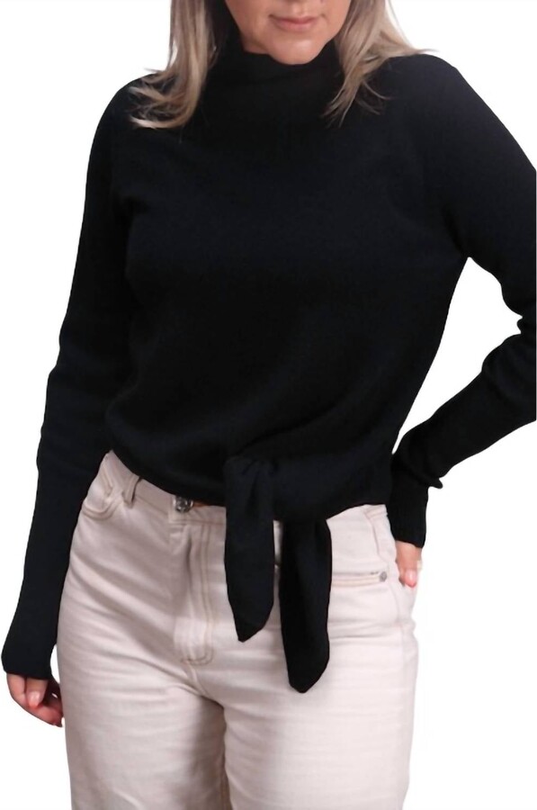 Kinross Tie Front Pullover Sweater In Black