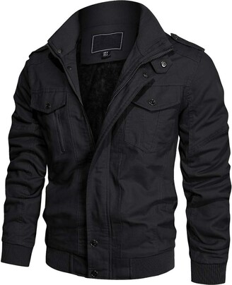 KEFITEVD Men's Winter Cargo Jackets Thermal Fleece Lining Army Jacket ...