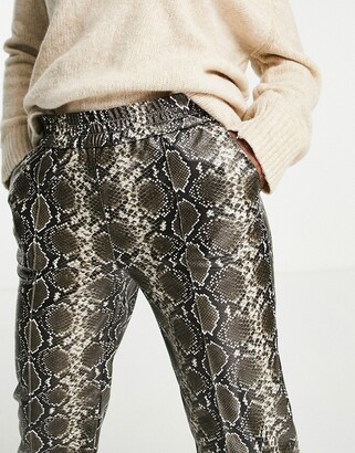 Only Exclusive faux leather wide leg pants in snake print - ShopStyle