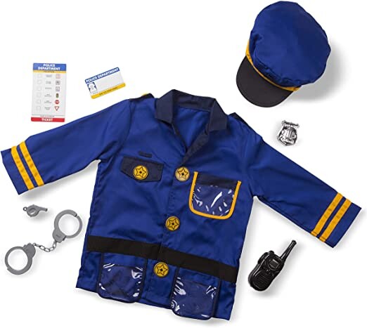 Melissa & Doug Police Officer Role Play Costume Dress-Up Set (8 pcs) Blue, 17.5" x 24" x 0.75" Packaged