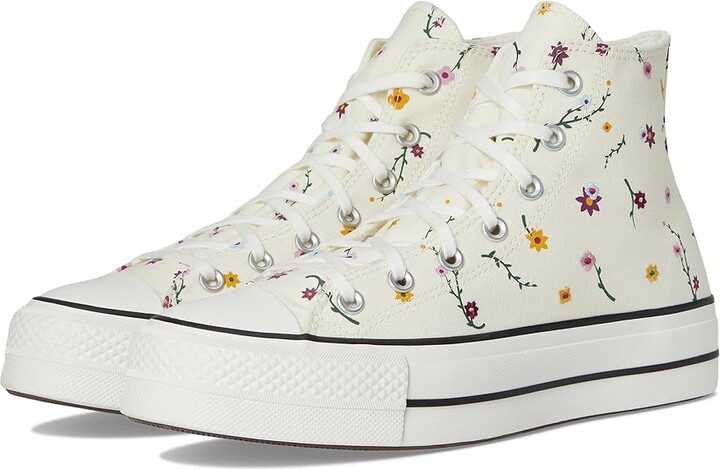 Converse Chuck Taylor All Star Lift Platform Embroidered Blooms Women's Shoes Egret/Vintage White/Black : 9.5 B - Medium, Canvas