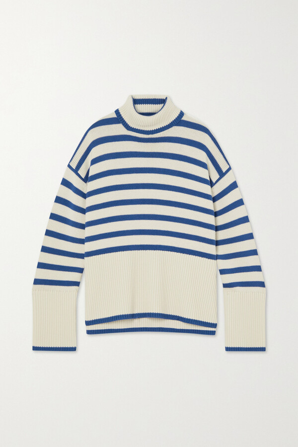 Totême Signature Striped Wool And Organic Cotton-blend Turtleneck Sweater -  Off-white - ShopStyle