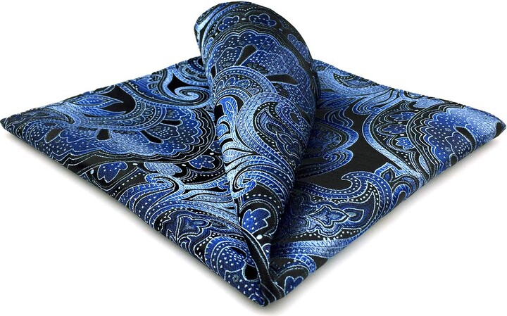 S/&W SHLAX/&WING Pocket Squares for Men Gray Blue Green Silk Paisley