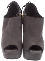 Thumbnail for your product : Saint Laurent Suede Peep-Toe Wedge Booties