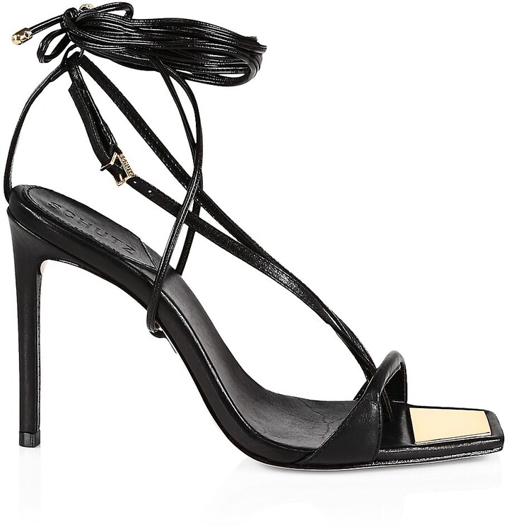 Schutz Women's Birke Leather Peep-Toe Sandals KB8 Black Size EUR:39 US:9