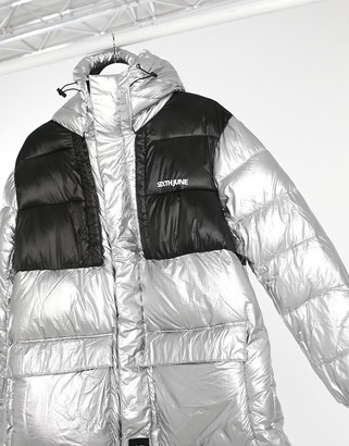Sixth June oversized technical puffer jacket in silver