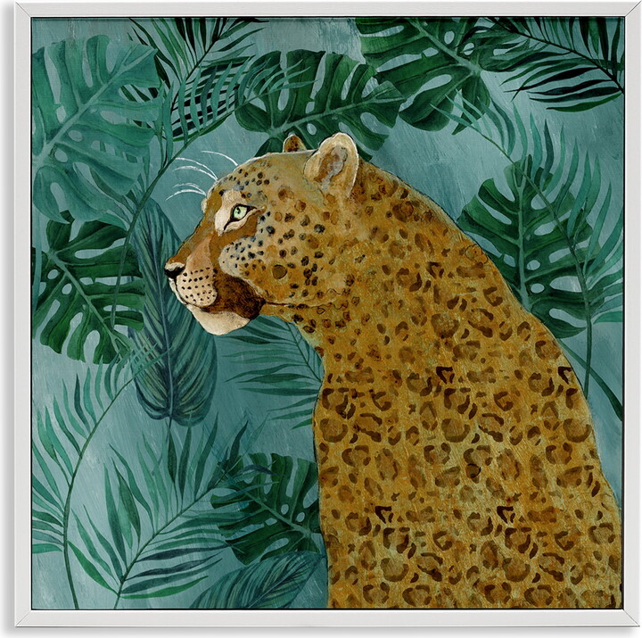 Stupell Industries Monstera & Palms Cheetah Animals Painting White Framed Art Print Wall Art, 24 x 24