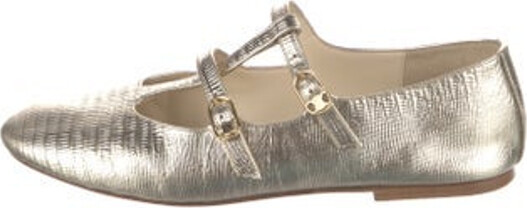 Celine Leather Mary Jane Flats Gold Round-Toes Mary Jane Strap & Buckle Closure At Uppers Includes Box & Dust Bag Designer