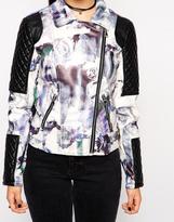 Thumbnail for your product : ASOS COLLECTION Leather Look Biker with Floral Print
