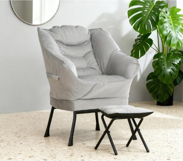 CAVINAS LLC CAVINASGrayLazyChair,UpholsteredLoungeChairwithSidePockets,Ottoman,265lbsCapacity,OverstuffedFabricAccentChairforBedroom,LivingRoom