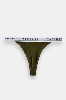 Topshop Khaki Branded Tanga Thong - ShopStyle Panties