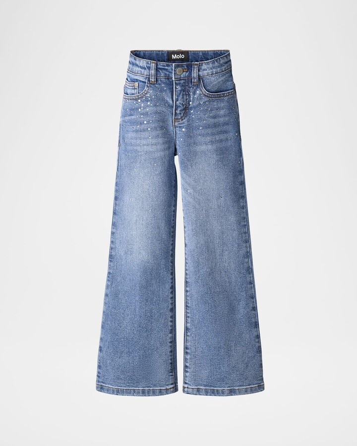 Molo Girl's Asta Organic Cotton Wide-Leg Denim Jeans, Size 4-7
