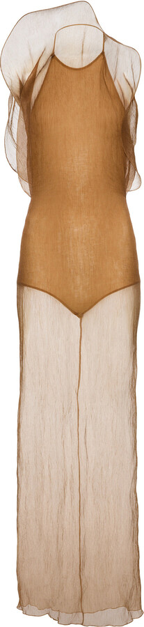 Asymmetric Silk Gauze Maxi Dress