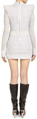 Balmain Pearl Knit Long-Sleeve Mini Dress