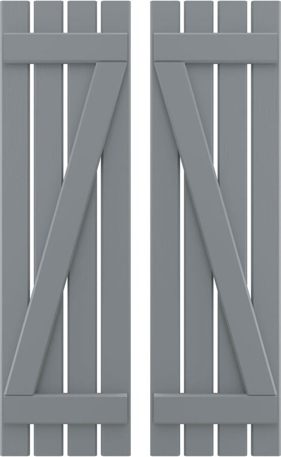 Ekena Millwork 15 1/2"W x 76"H Americraft Four Board (2 Batten) Exterior Real Wood Spaced Board-n-Batten Shutters w/ Z-Bar (Per Pair), Ocean Swell