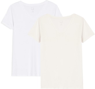 Meraki Amazon Brand Women's Solid V-Neck T-Shirt Pack of 2