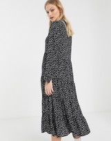 Thumbnail for your product : Monki floral print tiered midi shirt dress in black