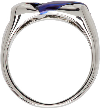 Alexander McQueen Silver & Blue Chrome Chain Ring