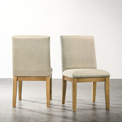Latitude Run Solid Wood Dining Chairs Of 2 - Beige Upholstery Construction Modern Look Contemporary Chairs 2 Rubberwood Legs Foam Padding For Comfort