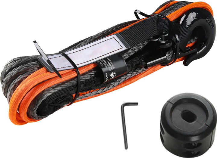 KFFKFF Synthetic Winch Line, 1/4 Inch x 50 Ft, 10,000 lbs Capacity, Includes Protective Sleeve, Stopper, Forged Hook & Pull Strap for ATVs, UTVs, and Light Vehicles