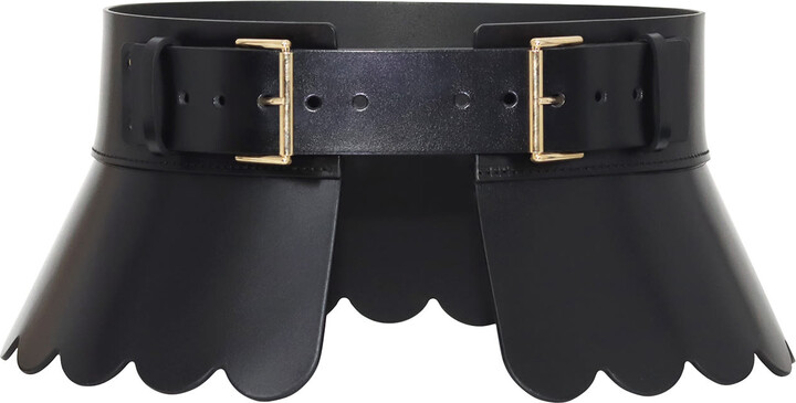 Haute Cuir Black Scalloped Peplum Leather Belt