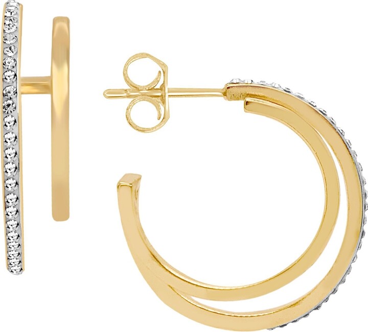 14K Yellow Gold Madi K Two-tone CZ Double Post with Chain Heart Earring from Roy Rose Jewelry 
