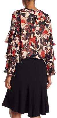 Badgley Mischka Pleated Floral Blouse