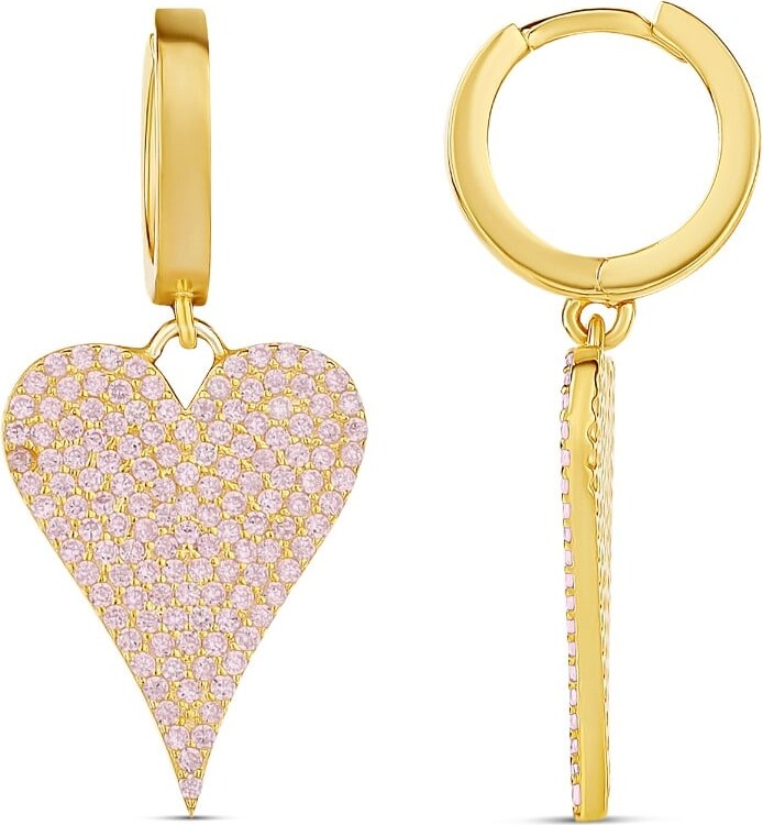 SHYMI Gold / Pink Pave Heart Earrings - Light Pink