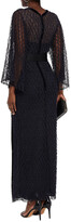 Thumbnail for your product : Amanda Wakeley Belted wrap-effect embroidered fringed tulle gown