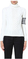 Thumbnail for your product : Thom Browne Turtle-neck cable-knit jumper White w/grey