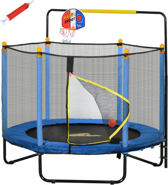 ExpressThrough Qaba 4.6' Kids Trampoline With Basketball Hoop, Horizontal Bar, 55" Indoor Trampoline With Net, Small Springfree Trampoline Gifts For Kids Toys, Ages