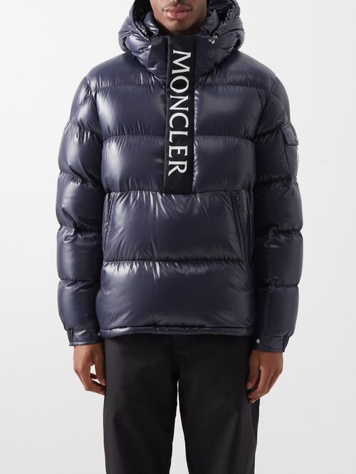 Moncler Maury Hooded Half-zip Down Coat - Dark Navy - ShopStyle Outerwear