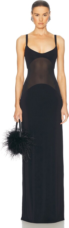 Helsa Sheer Knit Curve Maxi Dress in Black