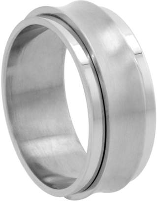 Sabrina Silver Surgical Steel Concaved Spinner Ring 9mm Wedding Band Matte Center, size 11