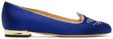 Thumbnail for your product : Charlotte Olympia SSENSE Exclusive Navy Satin Kitty Slippers