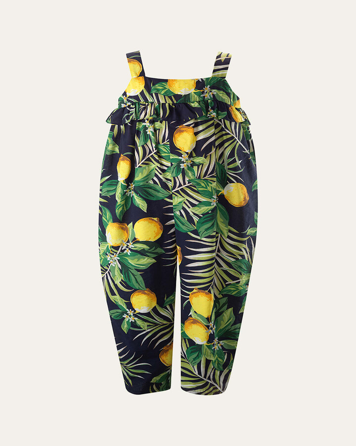 Rachel Riley Girl's Lemon-Print Ruffle Jumpsuit, Size 2-14