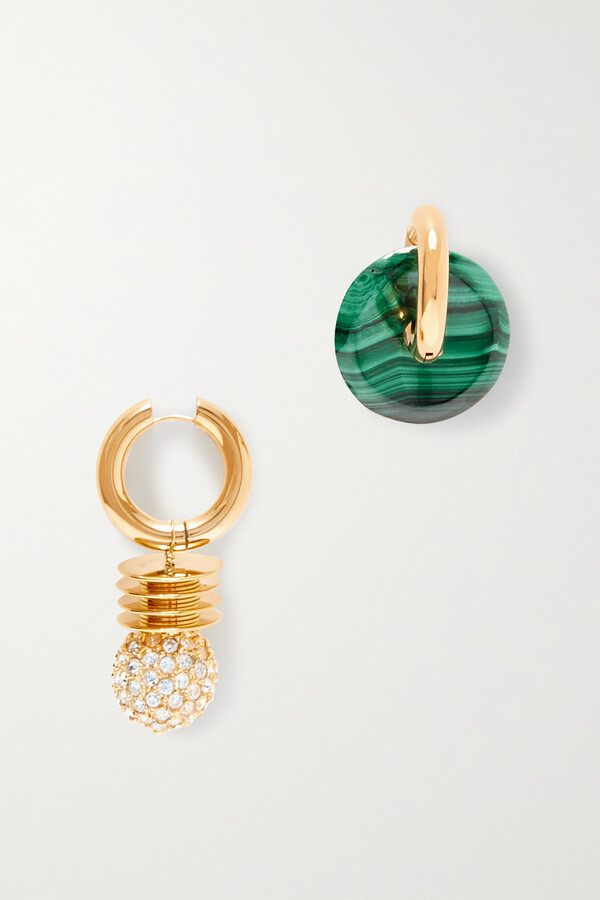 Modern brass earrings Azurite Malachite earrings Statement earrings brass geometric hoops