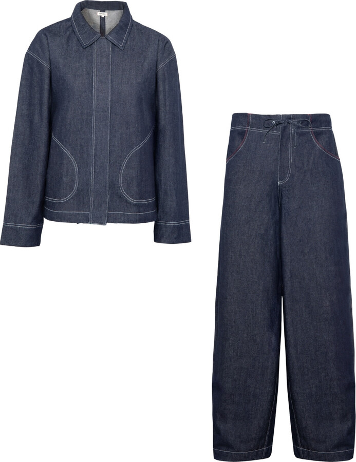 Forty One Blue Contrast Stitch Oversized Denim Co-Ord Set