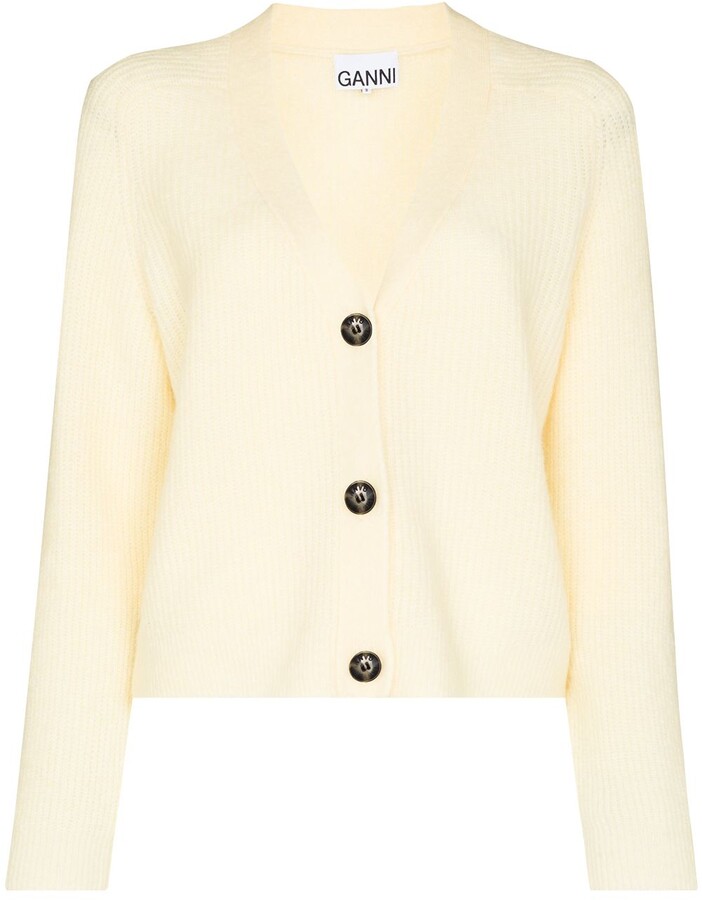 yellow button down sweater