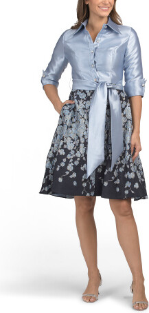 Long Sleeve Cascading Floral Shirt Gown for Women | Polyester