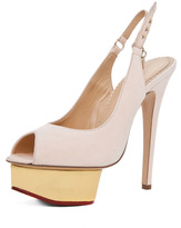 Thumbnail for your product : Charlotte Olympia Bon Bon Suede Sling Back Heels in Cipria