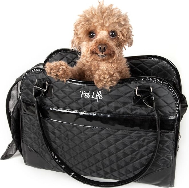 Pet Life Black Exquisite' Handbag Fashion Pet Carrier, 14.6" L X 6.7" W X 10.6" H