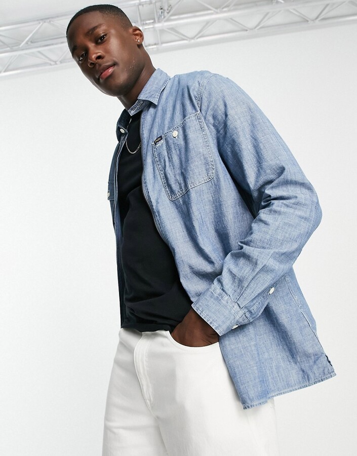 Polo Ralph Lauren zip front denim overshirt jacket classic oversized fit in  mid wash blue - ShopStyle