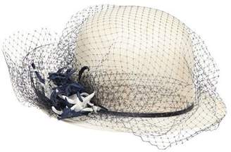 Alex Sisal Straw Bowler Hat W/ Net Tulle Veil