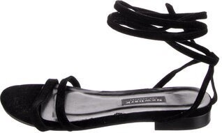 Newbar K Velvet Slingback Flats Black Semi-Pointed Toes Wrap-Around Straps | NewbarK Velvet Slingback Flats in Black, Women's 9.5